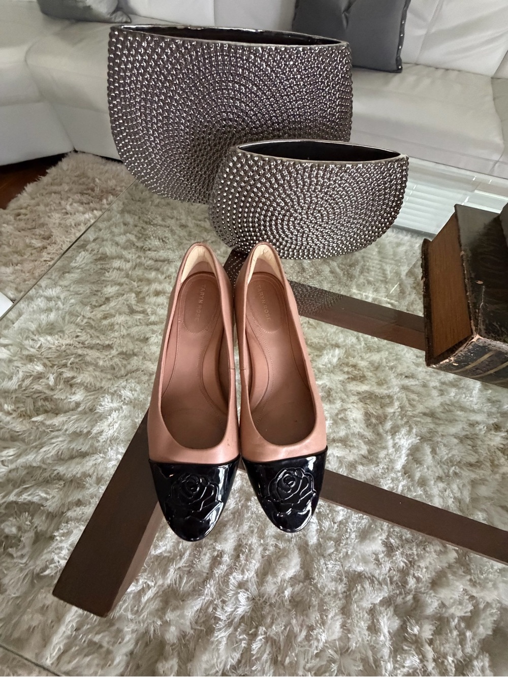 Taryn Rose Womens Rose Beige Black Leather Cap Toe Slide On Shoes Size 11 B